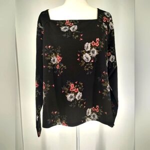 Violets & Roses Women's Black Floral Long Sleeve Top Size XL